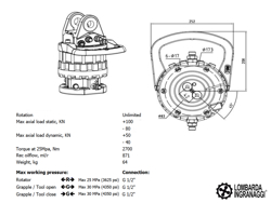 graifer pentru lemn cu rotor cu flanșă capacitate 2000kg pentru excavatoare mod dk 18 gr 100f